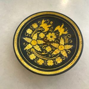 Gold and Black ring dish with birds and florals